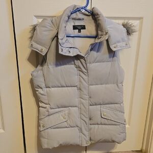 Talbots Gray Women's Puffer Vest with Faux Fur Trim
